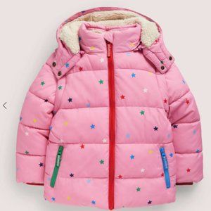 NWT Boden Girl's Pink Star Print Hooded Puffer Jacket